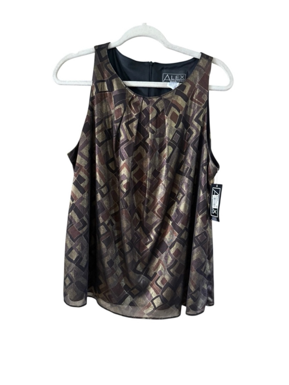 Alex Evenings Metallic Brown Geometric Pleated Tank - Picture 8 of 9